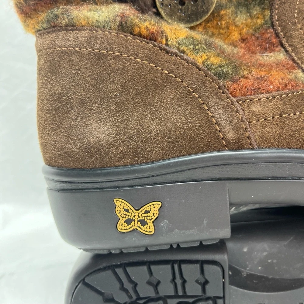 Alegria Nanook Boots Brown Suede Leather Faux Fur Lined Women Size 39 EU Cute